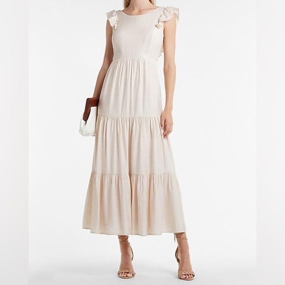 Express Tiered Ruffle Cutout Back Maxi Dress Size XL NWT Feminine - Picture 15 of 15